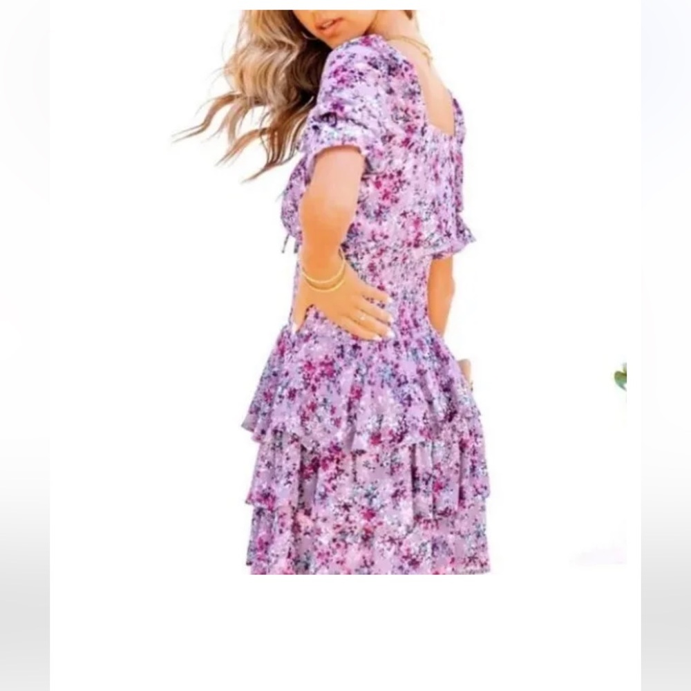Vici Koko + Mason Purple Floral Smocked Ruffle Dress xs small -NWT